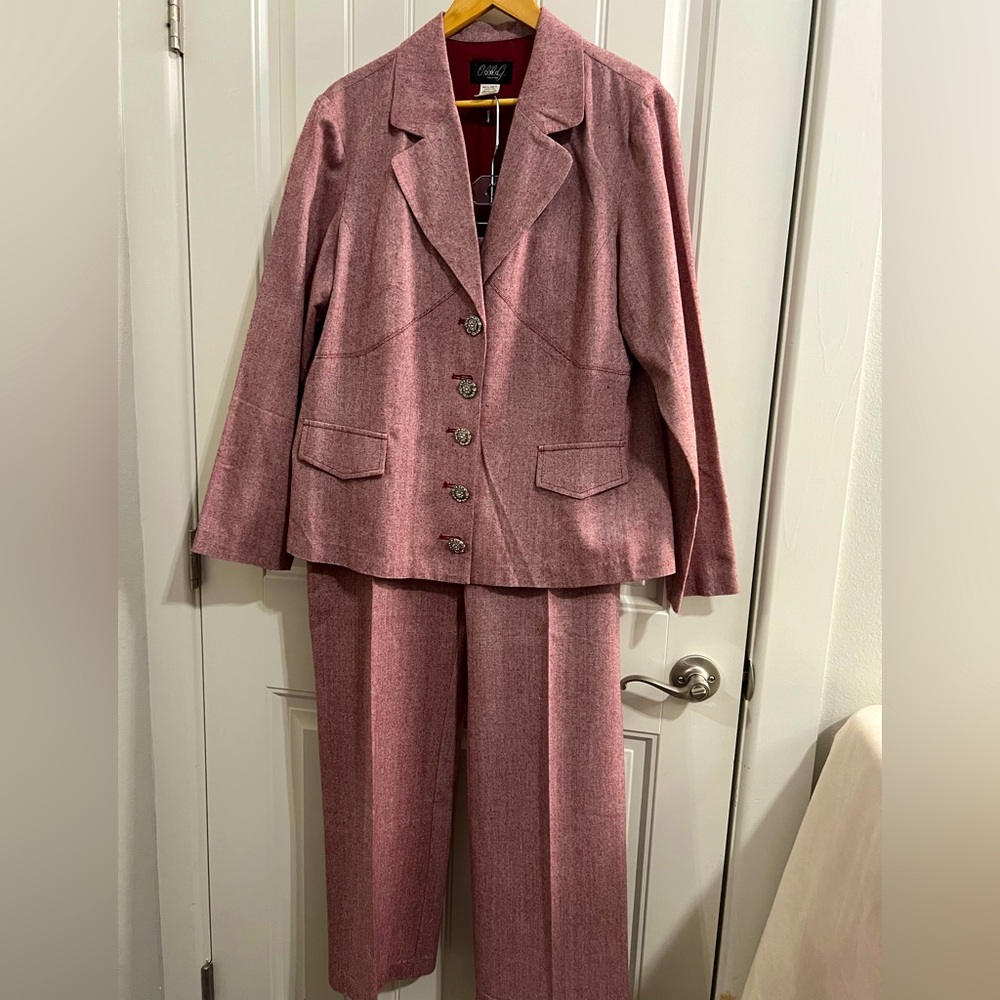 Vintage I.M.G. Collection Burgundy Gray Blazer and Pants classic Set Size 18